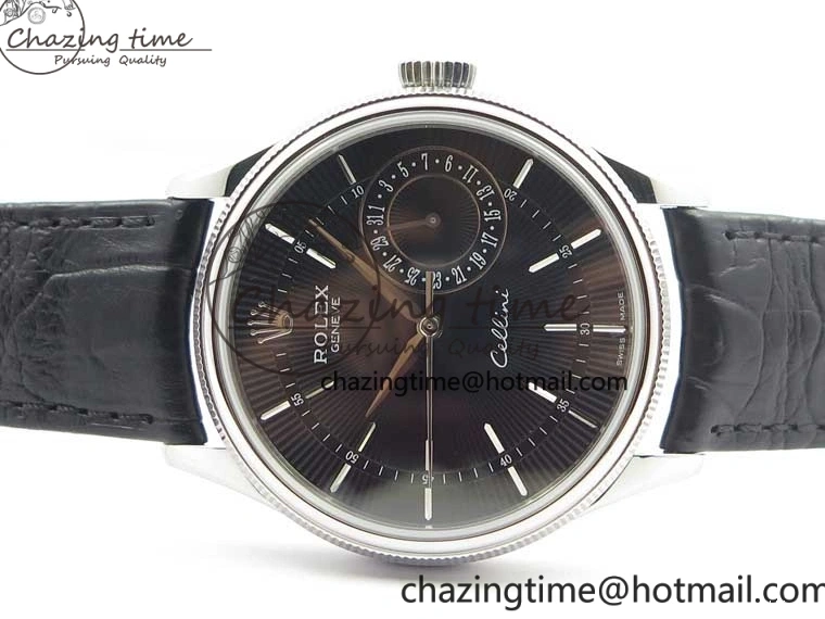 Date BP Markers Leather Real Strap Black Black on Edition Maker 50519 Sticks Dial SS Best SA3165 Cellini 0320